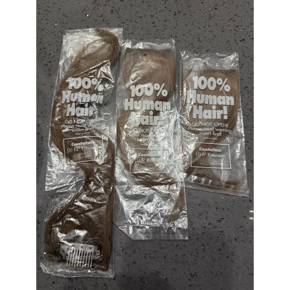 New 100% Human Hair Extensions Lot 12", 8", 6" Light Brown